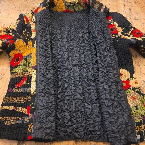 UBU Black Beaded Asian-Inspired Quilted Bomber Jacket Sz L Boho Dark Cottagecore - Picture 6 of 9